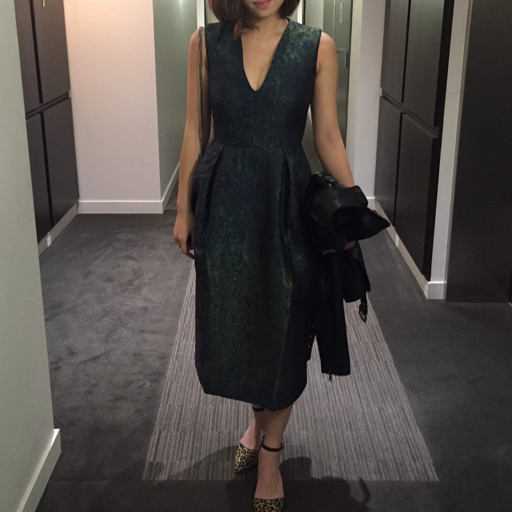 IRIS & INK Josephine Jacquard Midi Dress